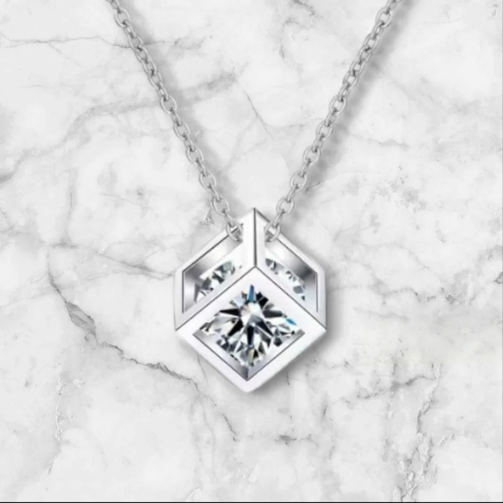 1 CT Moissanite Pendant Cube Necklace Anniversary Birthday Jewelry Gift - Picture 5 of 9